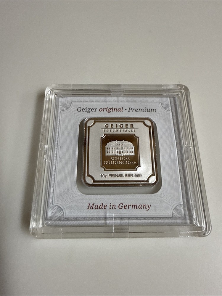 Geiger Edelmetalle 10 Gram .999 Silver Square Bar SEALED in Hard Assay