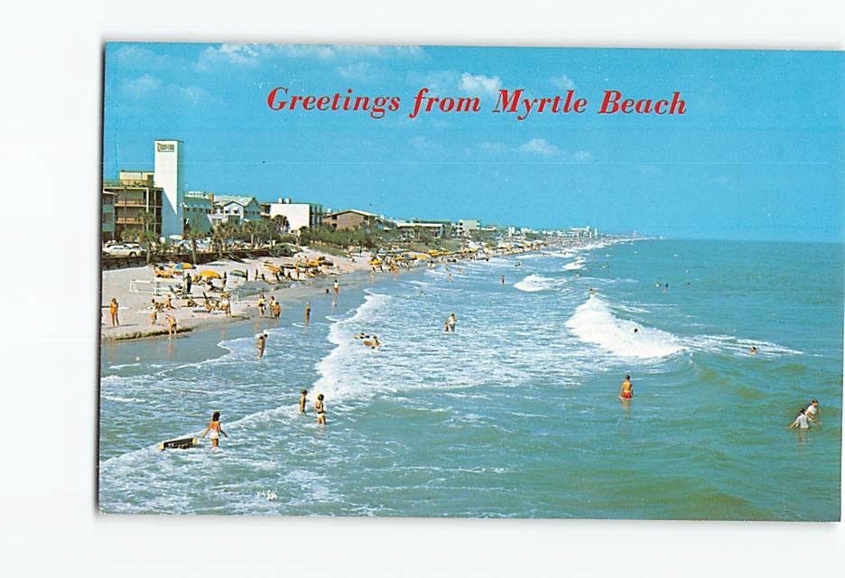 Postcard View Along the Golden Strand of Myrtle Beach South Carolina USA