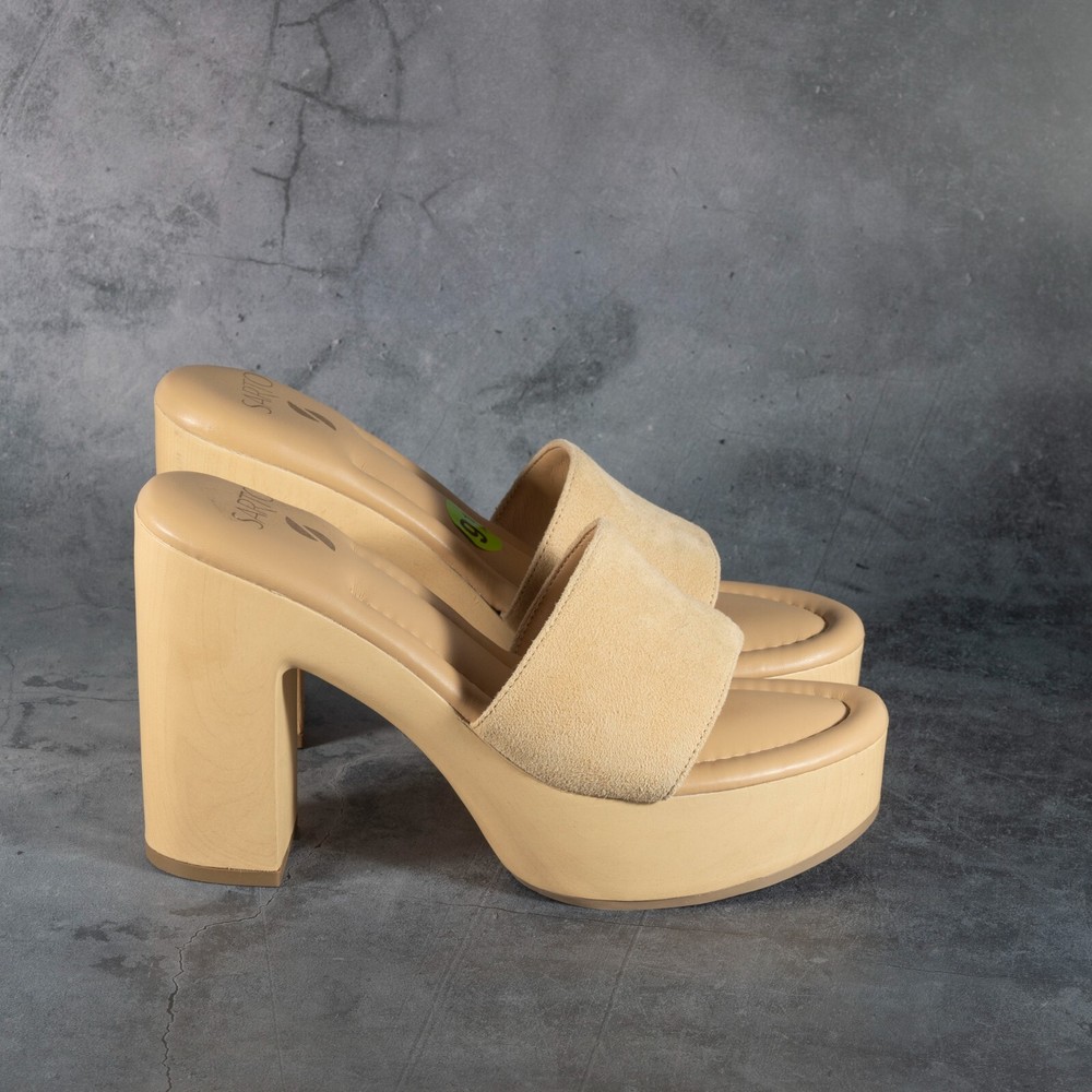 Sarto By Franco Santo Women’s Beige Leather Platform Slip-On Sandals  Size 9.5