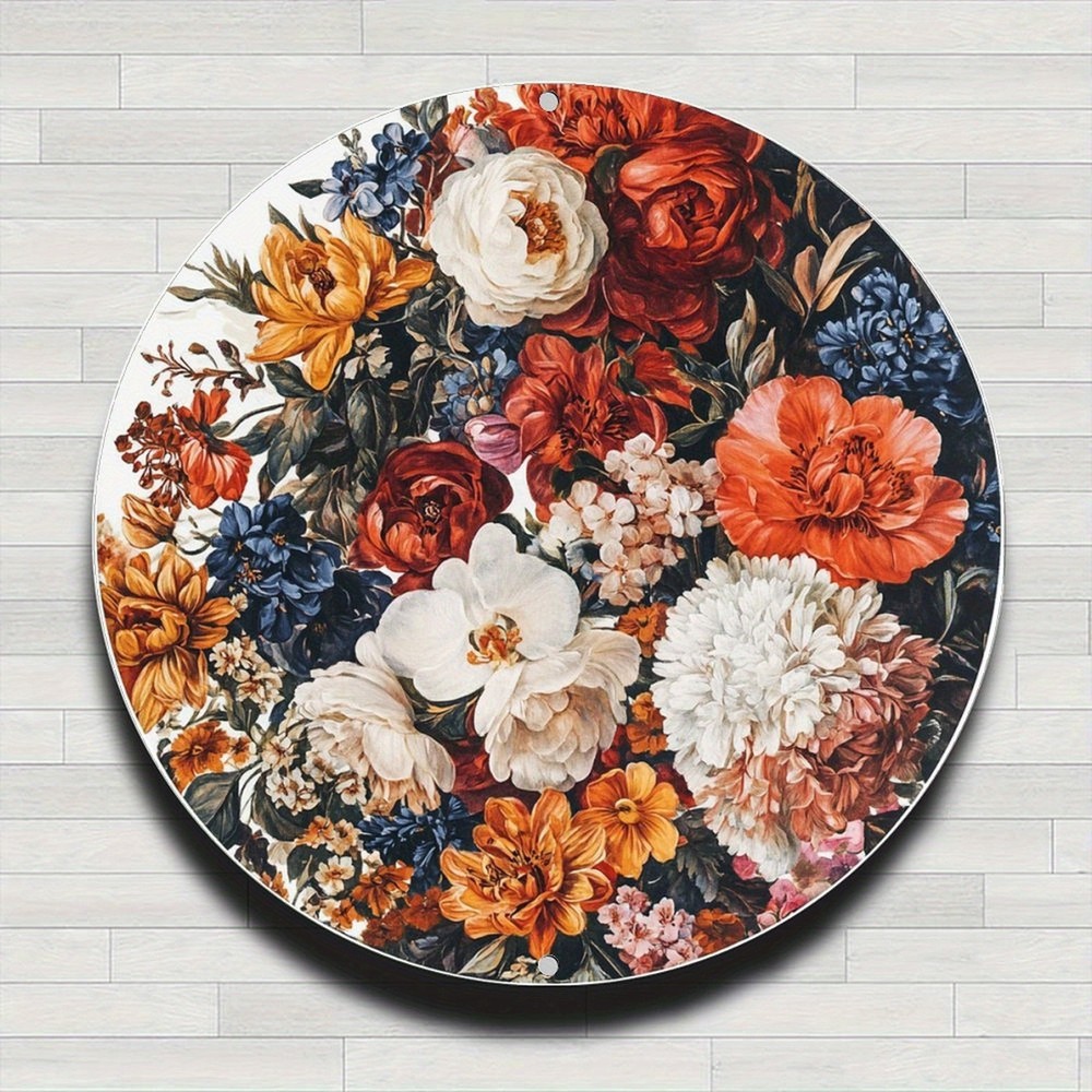 Vintage Floral Baroque Round Aluminum Wall Art Farmhouse