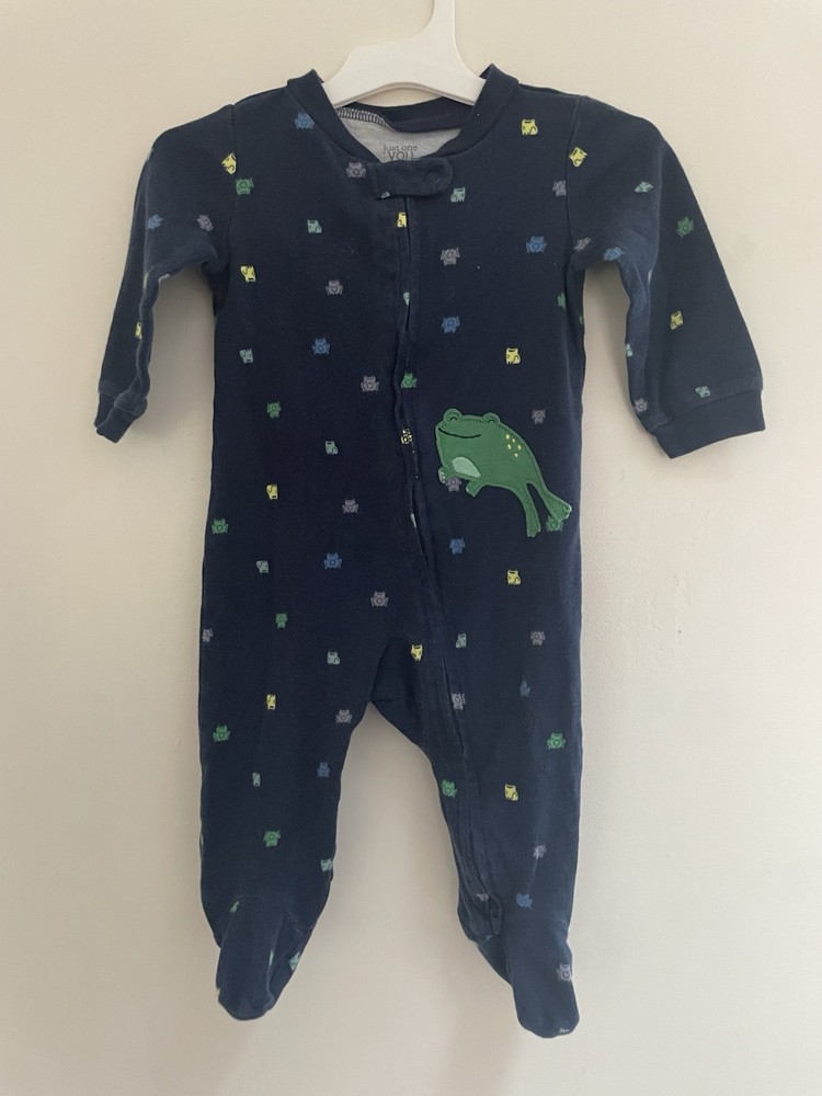 Carter's Baby Boys Cute Frog 100% Cotton Zip-Up Long Sleeve Sleep & Play Navy 9M