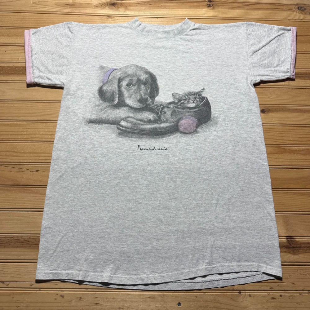Vintage 90s Pennsylvania Puppy Dog Kitten Cat Shoe Animal Graphic T-Shirt Large