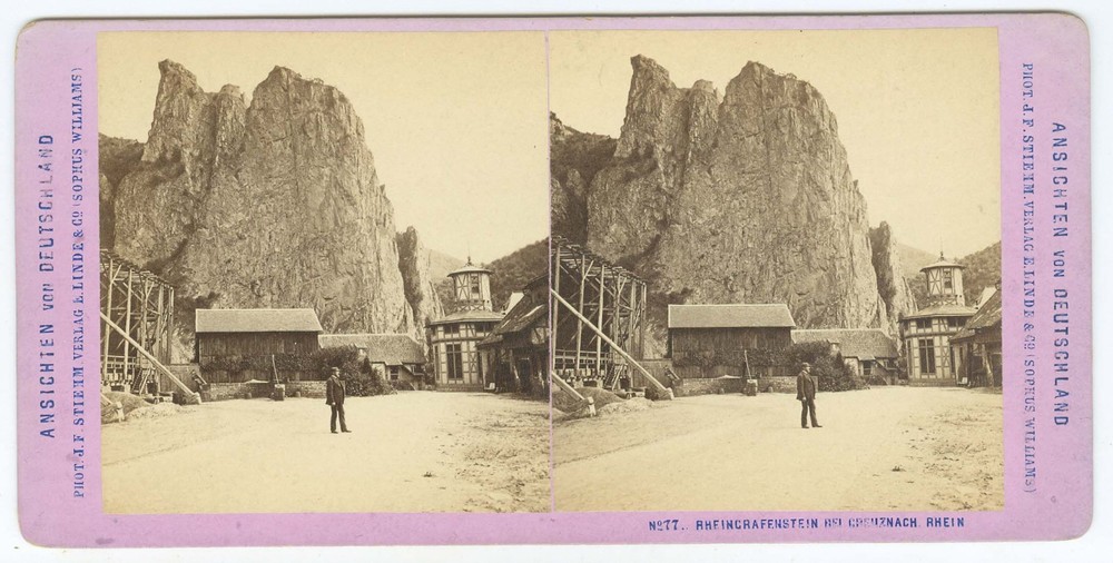 G5079~ GERMANY Rheingrafenstein Rock On Rhine 1870s Stereoview - JF Stiehm