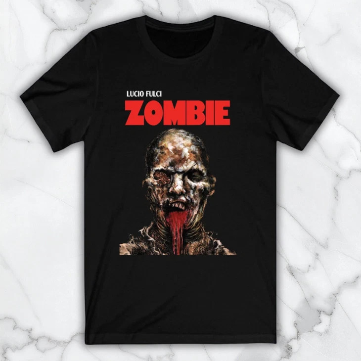 Zombie Lucio Fulci Horror Movie Men's Black Graphic T Shirt Fr