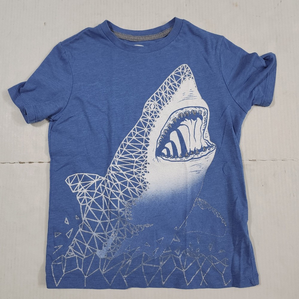 Old Navy T Shirt Youth Boys Blue Short Sleeve Metallic Shark Size M (8)