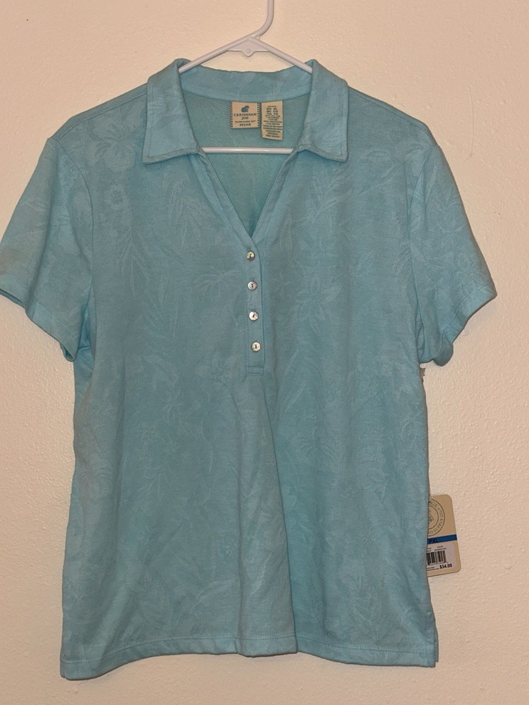 Caribbean Joe Swimming Pool Floral Collared Button Blouse Petite XL