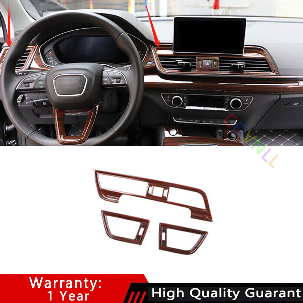 For Audi Q5 2018-2022 Red Wood Grain Middle Air Outlet Vent Cover Trim 3PCS