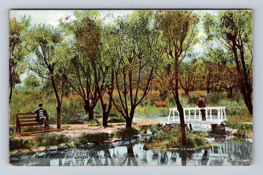 Erie PA-Pennsylvania, Pond at Soldiers & Sailors Home, Vintage c1907 Postcard