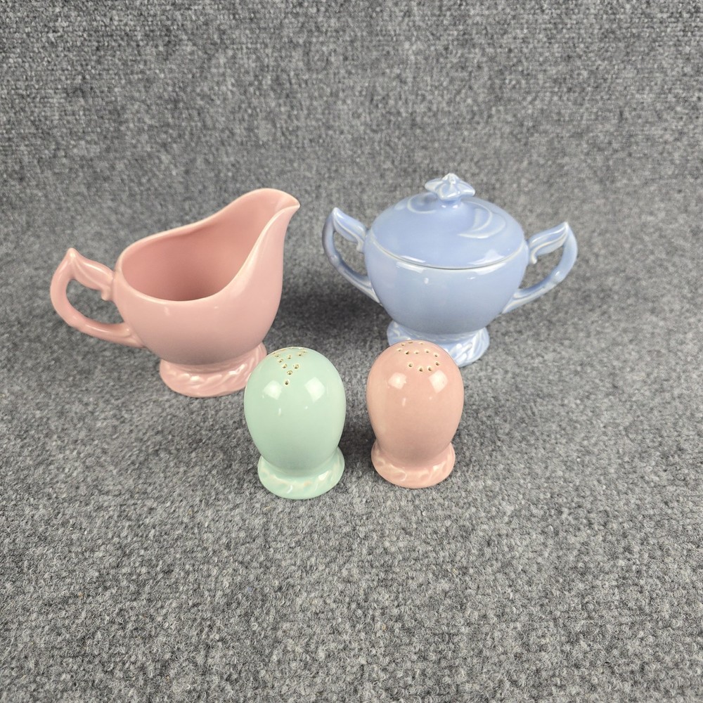 Vintage Vernon Kilns California Pottery Sugar Creamer Salt & Pepper Set USA