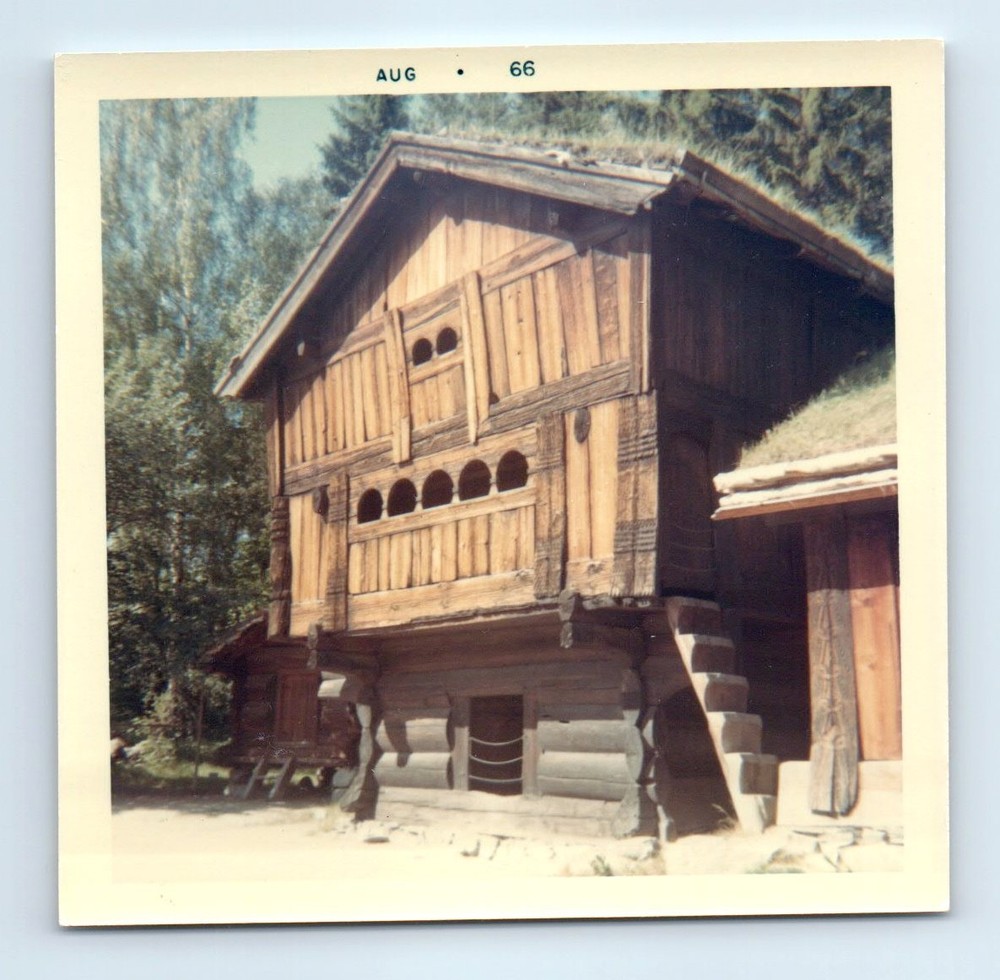 Old Vintage Square Color Photo LOFT CABIN OSLO NORWAY SNAPSHOT PICTURE 1966