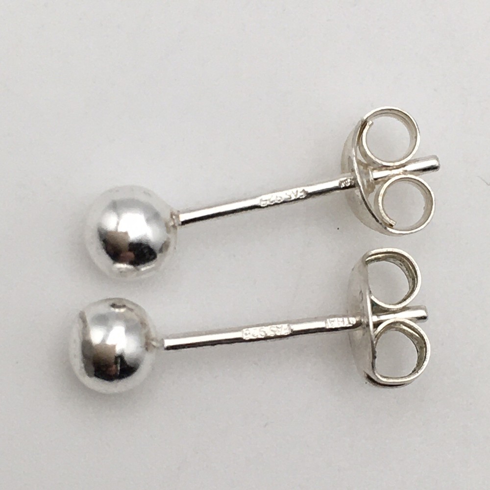 Vintage Sterling Silver 4mm Ball Stud Post Earrings Marked FAS 925 #01