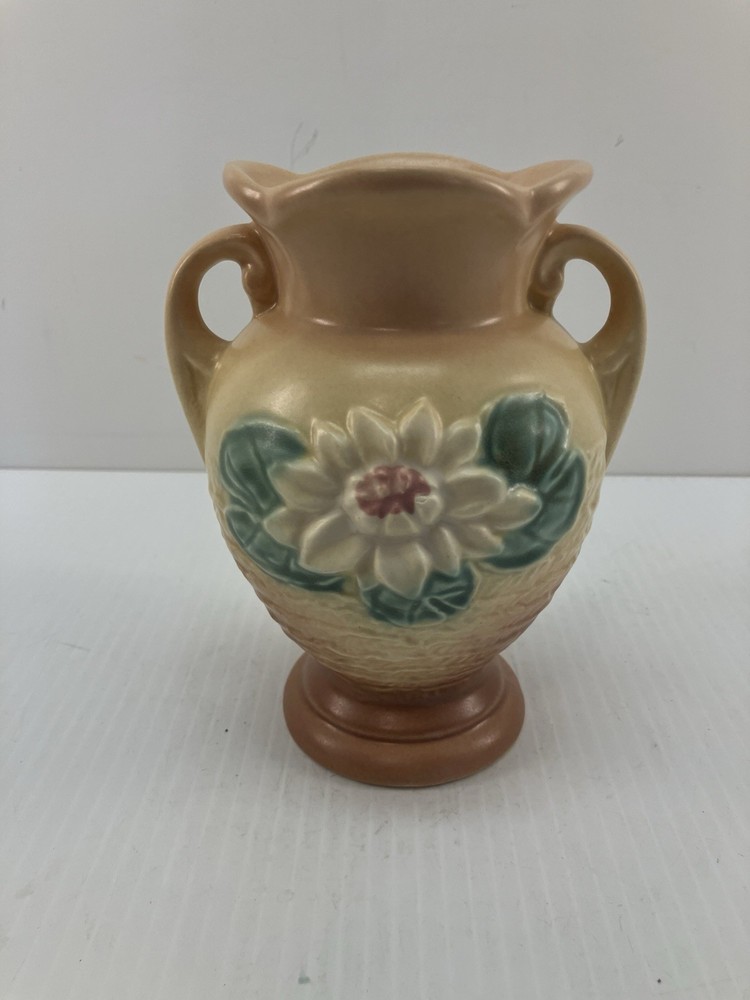 Vintage Vase HULL Art Pottery USA Water Lily L-1 Double Handled Footed 5.5
