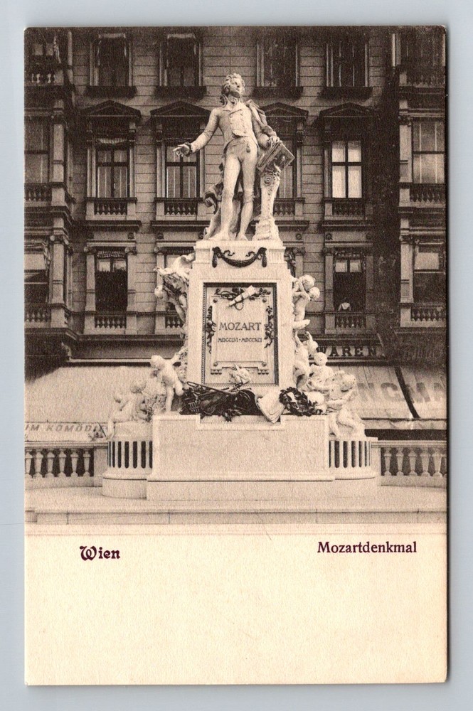 Austria- Vienna Mozart Monument Souvenir Old Postal Card View Vintage Postcard