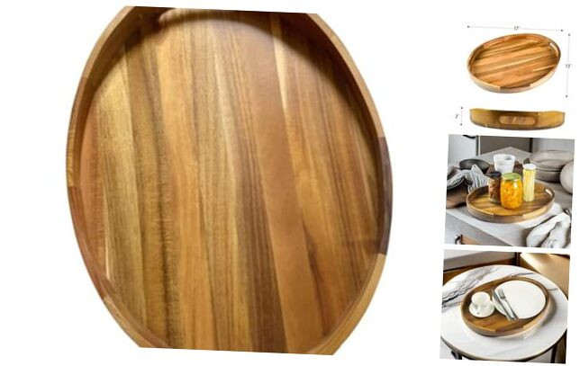 Acacia Wood Ottoman Serving Tray Large Decorative Living Room Table Tray-image