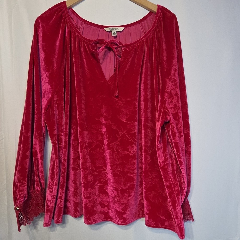 Pioneer Woman Pink Velvet Burnout Floral Top XXXL Boho Lace