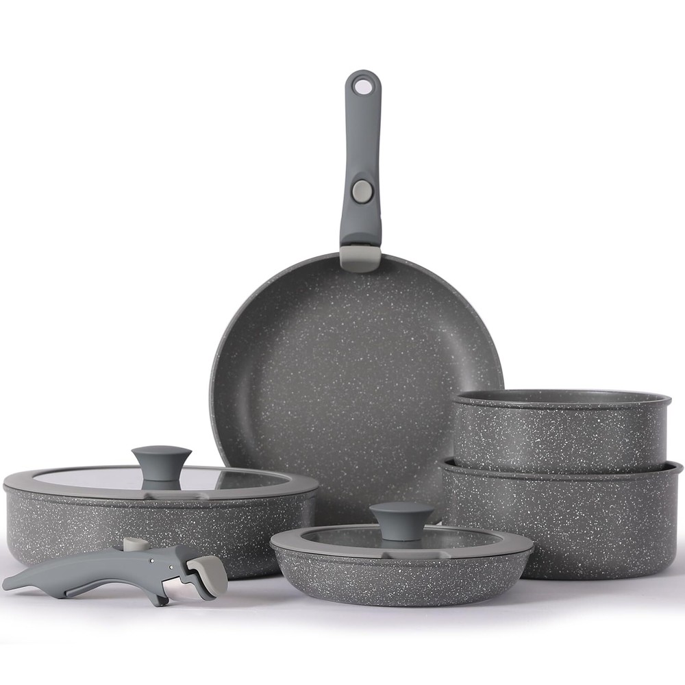 Non Stick Pot And Pan Set With Removable Handle Ceramic Cookware Set Detachable
