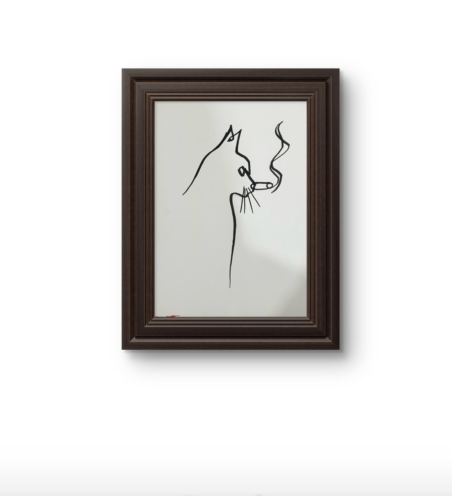 original abstract smoking cat painting 9x12 paper modern wall art home decor