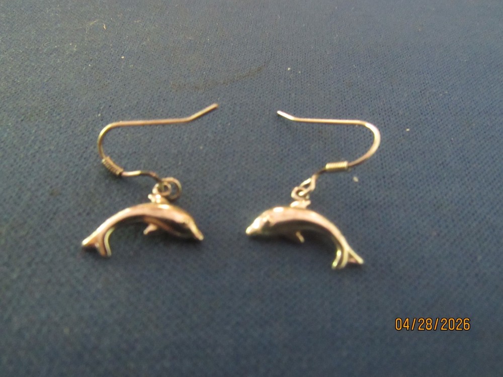 Vintage Sterling Silver Leaping Dolphins Hawaii Aloha And Pierced Wire Earrings