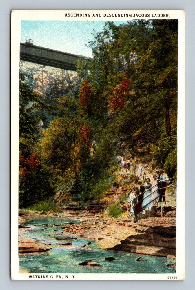 Watkins Glen New York NY Ascending & Descending Jacobs Ladder Postcard