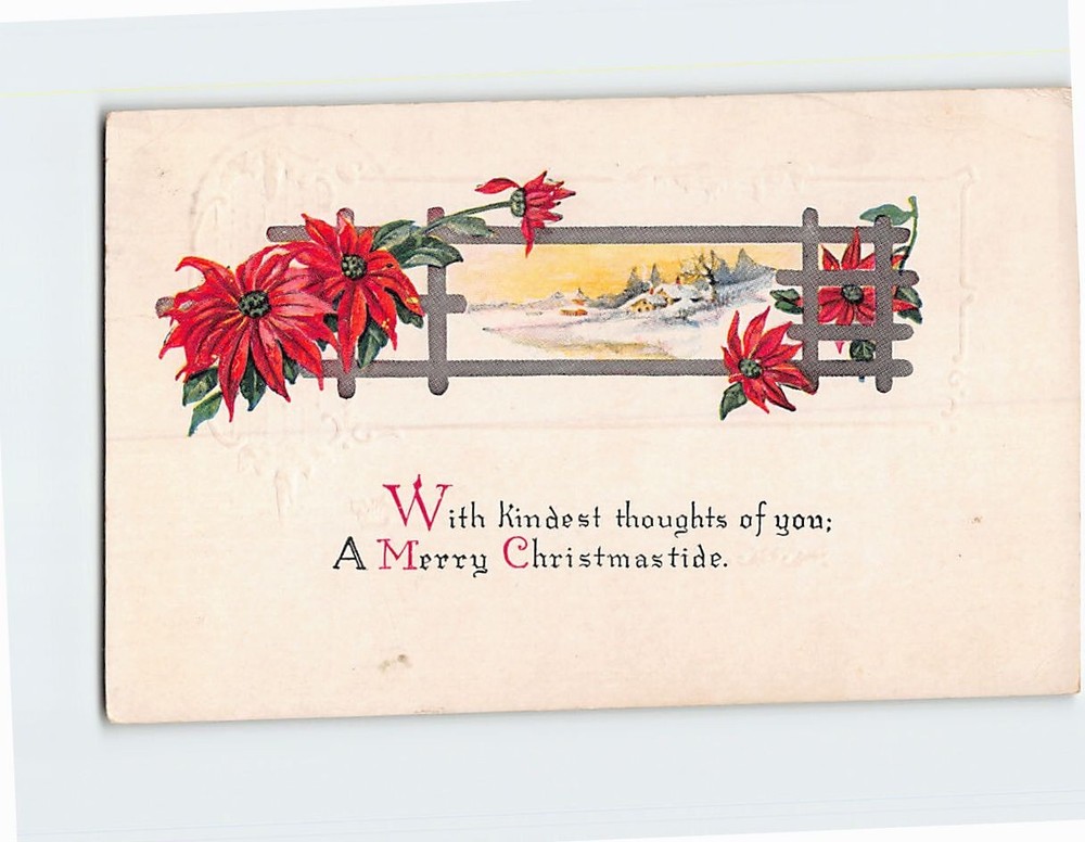 Postcard With Kindest Thoughts A Merry Christmastide Embossed Card