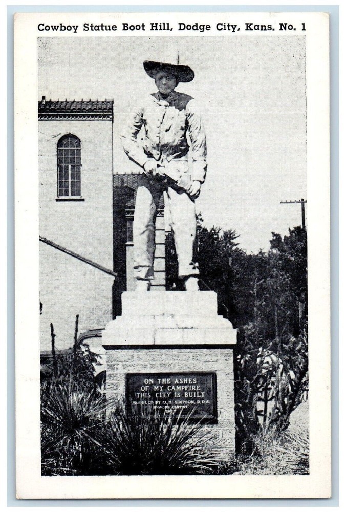 c1930's Cowboy Statue Boot Hill Dodge City Kansas KS Unposted Vintage Postcard