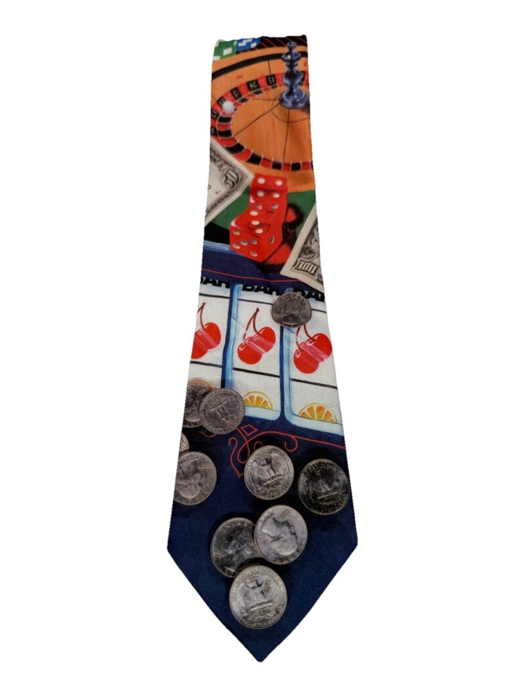 Ralph Marlin Gambling 1991 Casino Necktie Roulette Cards Slots Poker Dice