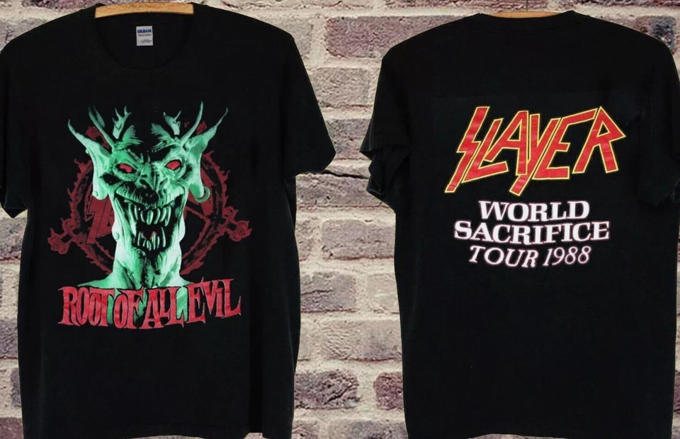 Rare 1988 Slayer Root Of All Evil World Sacrifice Tour T Shirt Gildan