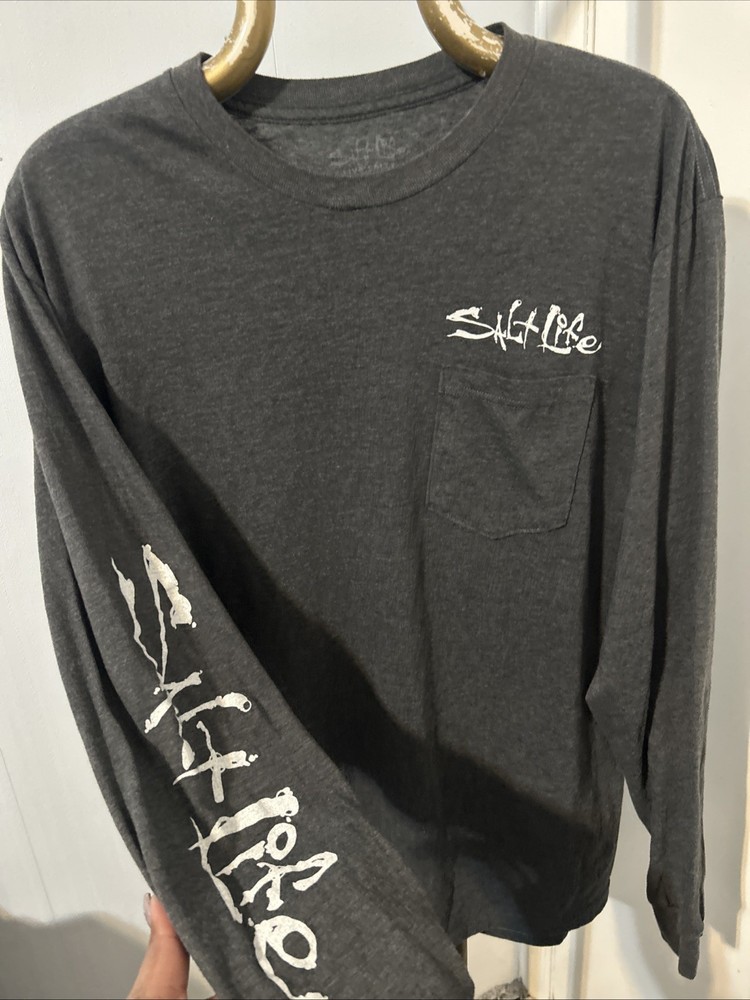Salt Life Live Salty Men's Grey, Long Sleeve Shirt Size Large