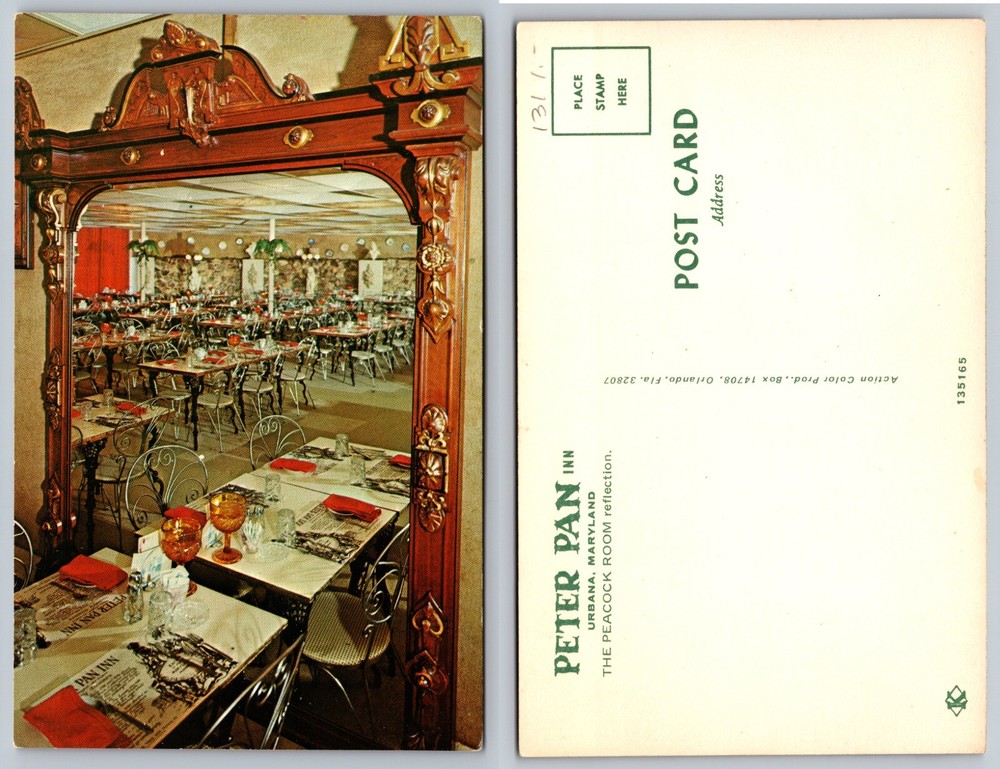 Peter Pan Inn Peacock Room Mirror Reflection Urbana Maryland MD Postcard
