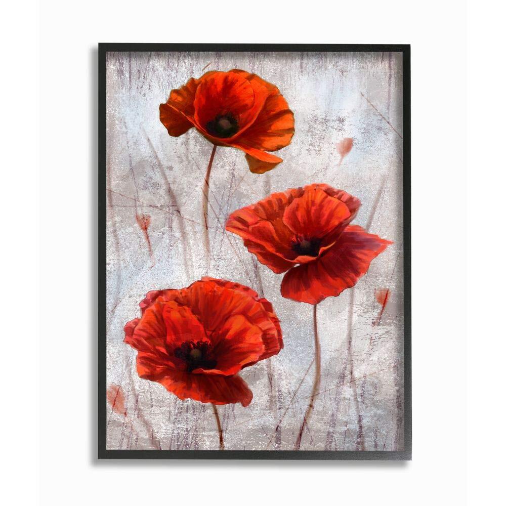 Blooming Red Florals Over Distressed Design Wall Art, 16 x 20, Grey