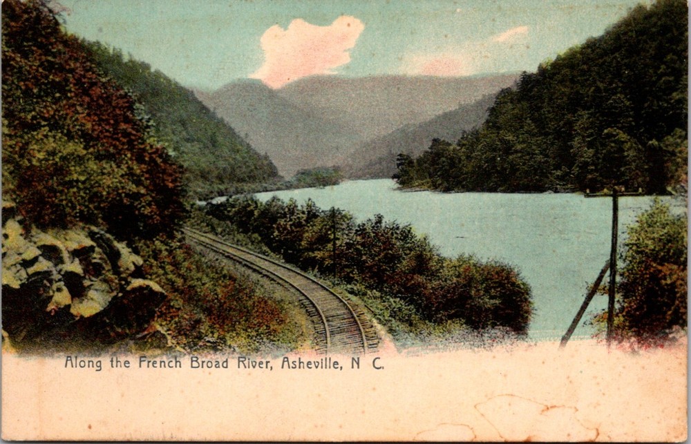 Scenic Rotograph Postcard of French Broad River Rail Route Asheville NC 22515