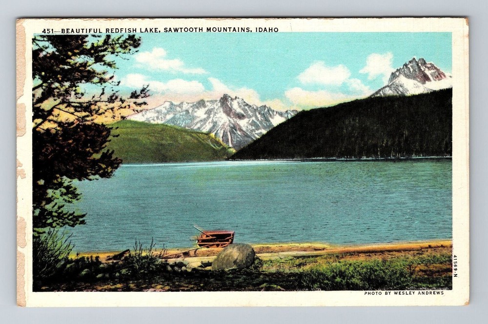 Sawtooth Mountains ID-Idaho, Beautiful Redfish Lake, Vintage Postcard