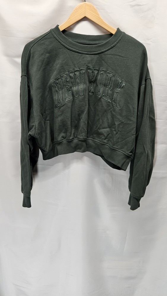 Womens April Kiss Size XL Dark Green New York Cropped Sweatshirt