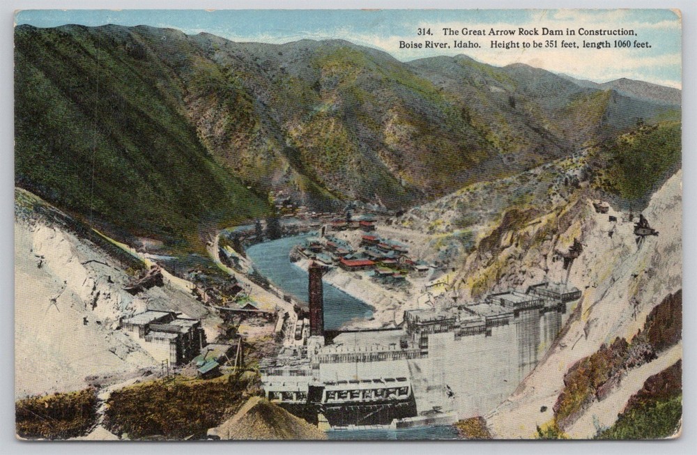 The Great Arrow Rock Dam In Construction Boise River ID C1910s Postcard AH24