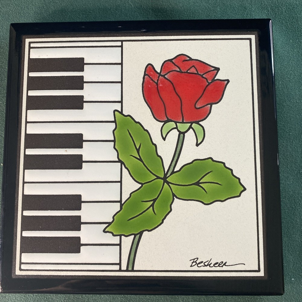 Besheer 6x6 Roses Art Tile Hand Painted Wall Plaque or Trivet Floral Design