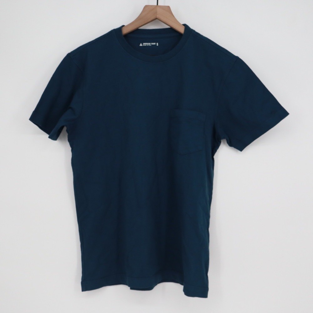 American Giant Mens Crew Neck Pocket T Shirt Deep Teal Blue Size S Made in USA