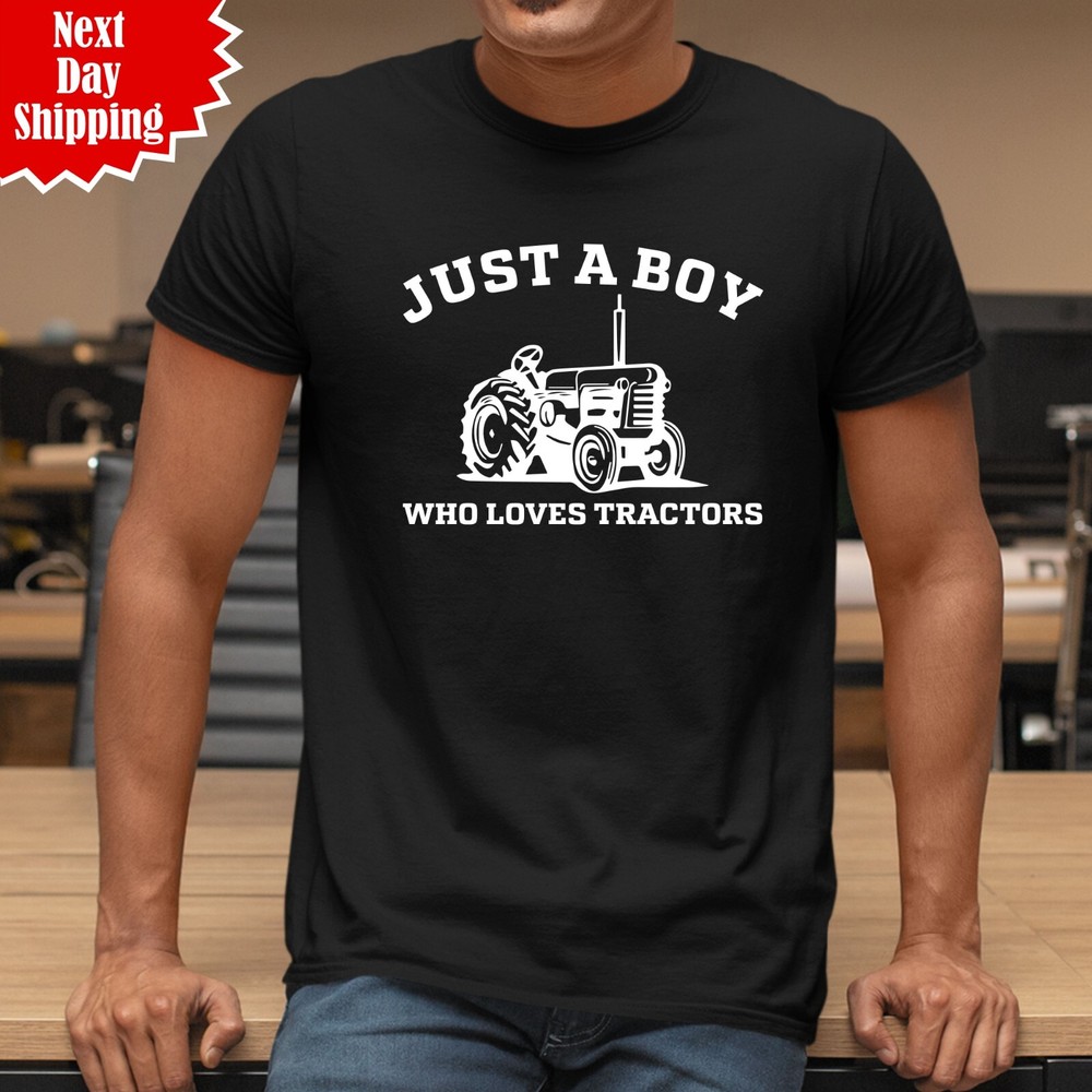 Farming Just A Boy Who Loves Tractors T Shirt Printed Short Sleeve Men's Tee Top