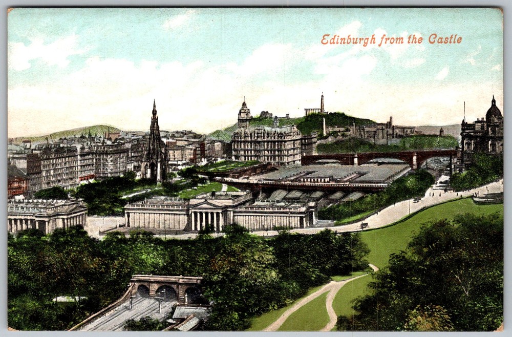 Antique Postcard Castle Panorama View Edinburgh, Scotland 1910s