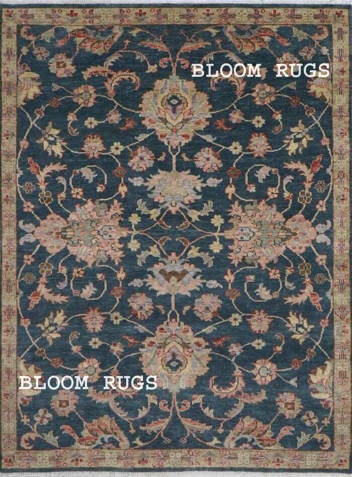 Handmade Traditional Navy-Blue 9x12 ft Oushak Living Room Rug | Customizable Rug
