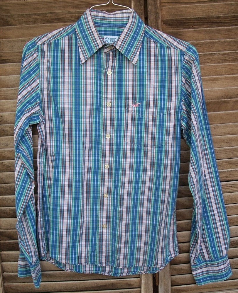 HOLLISTER blue plaid shirt~Men's Size S~Small~long sleeves~