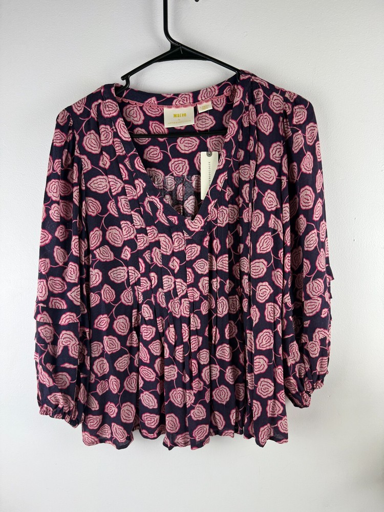 NWT Anthropologie Maeve Pleated floral Blouse Size XS