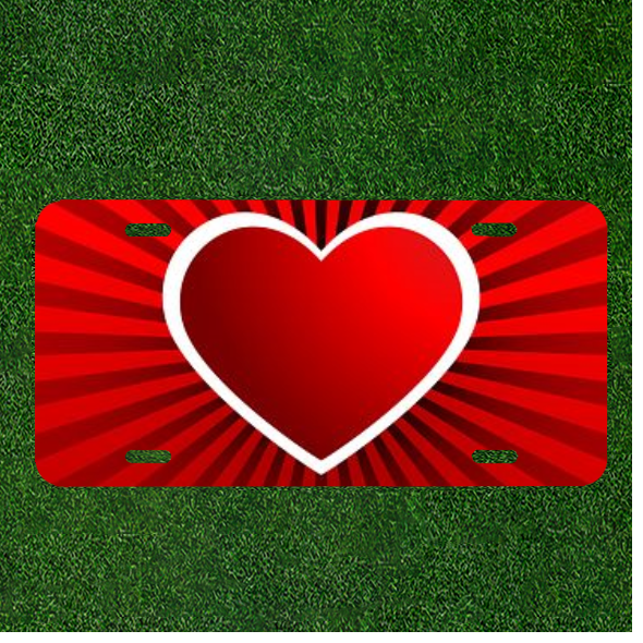 Custom Red Heart Rays Personalized License Plate with Postcard Cover