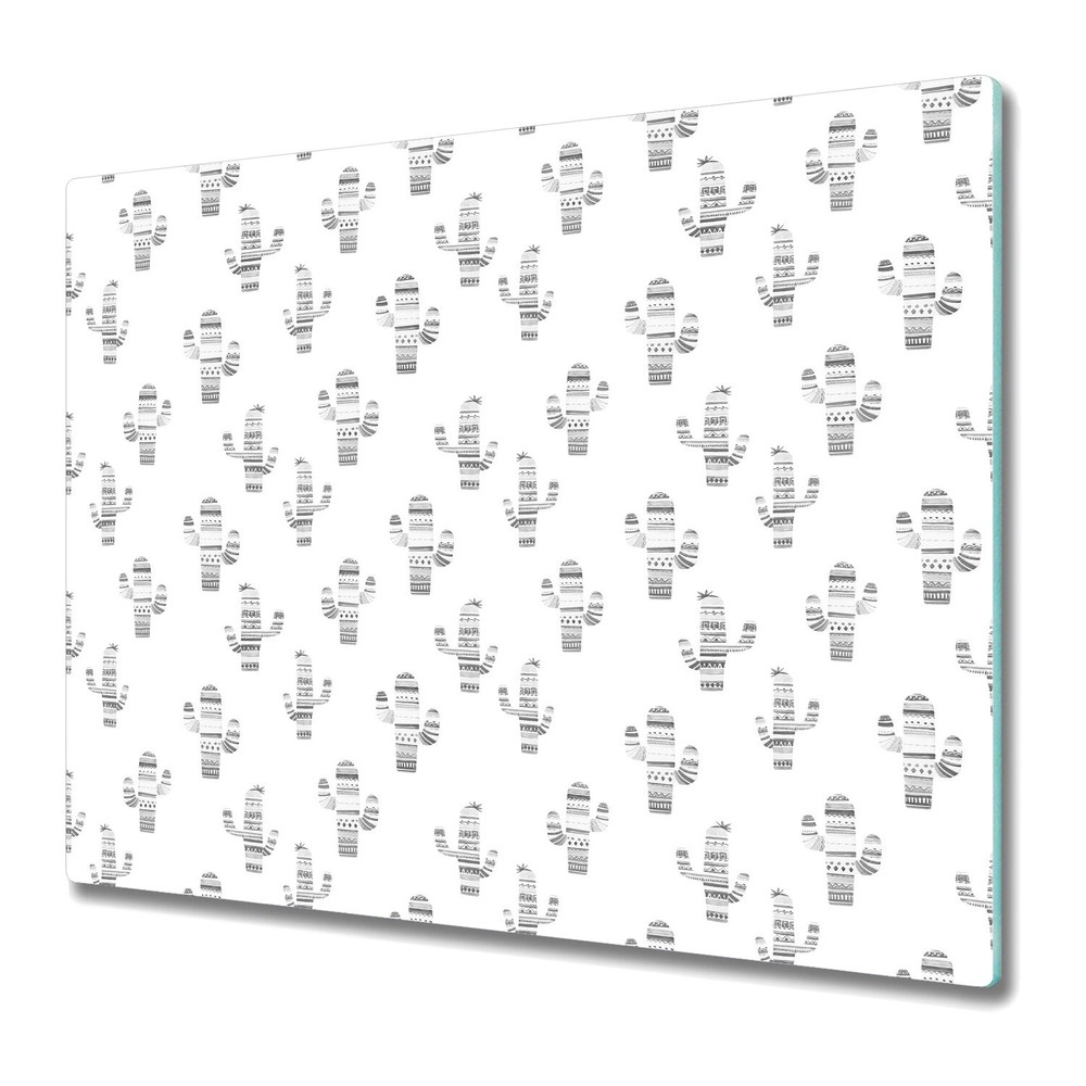 Glass Chopping Board Worktop Saver Cactus black and white Minimalistic 60x52