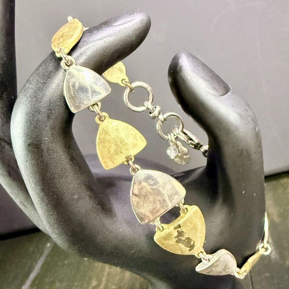 Lucky Brand Geometric Two Tone Silver Gold Modern Chain Link Bracelet
