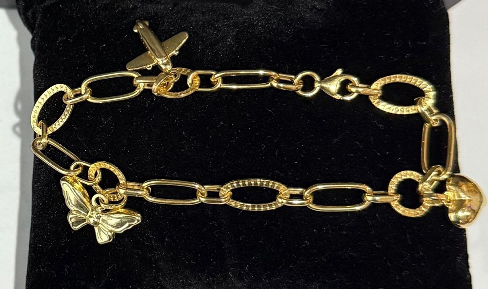 Real 18K Yellow Gold Charms Bracelet 7.5 Inches