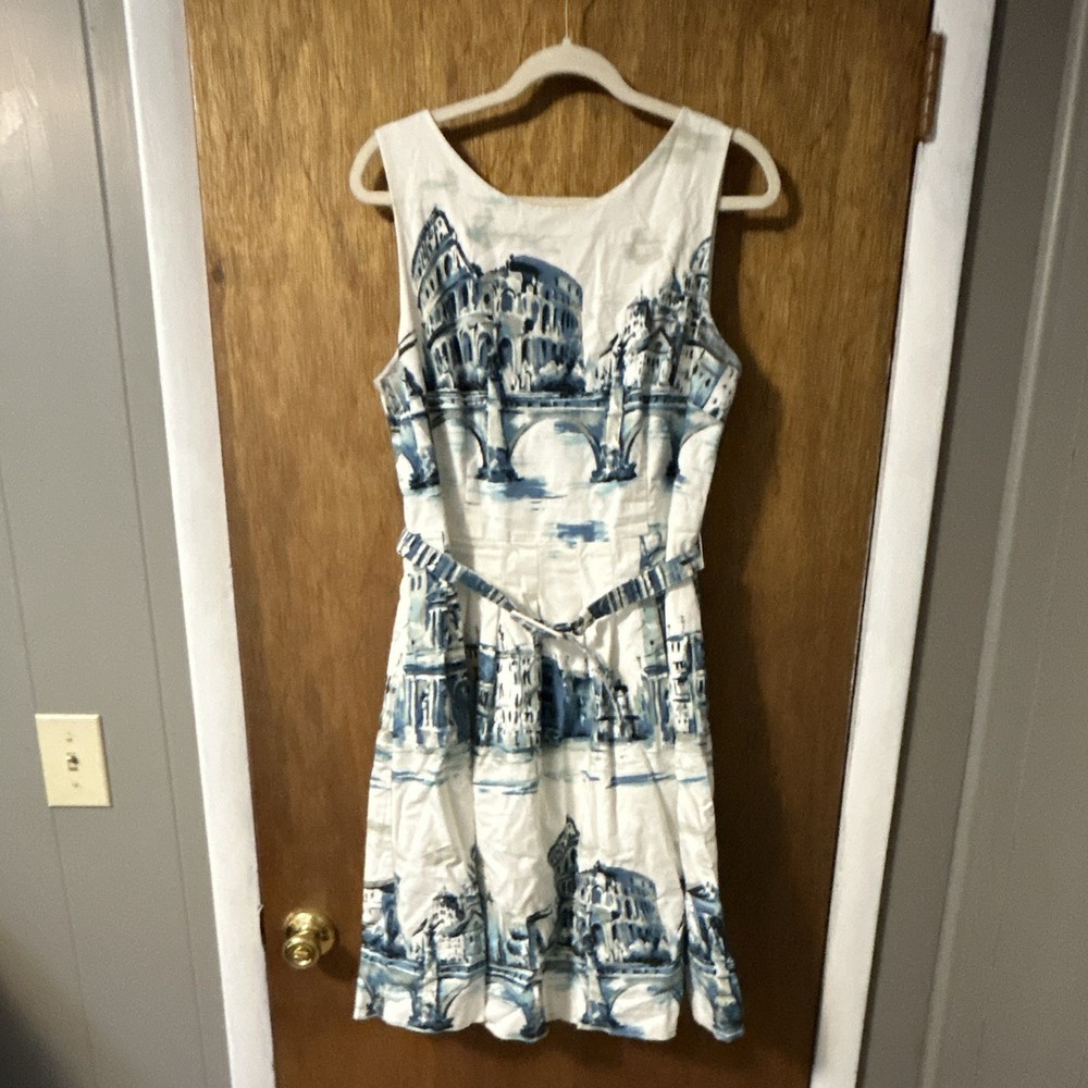 Talbots Women’s Blue & White Dress W/ Belt. Size 12