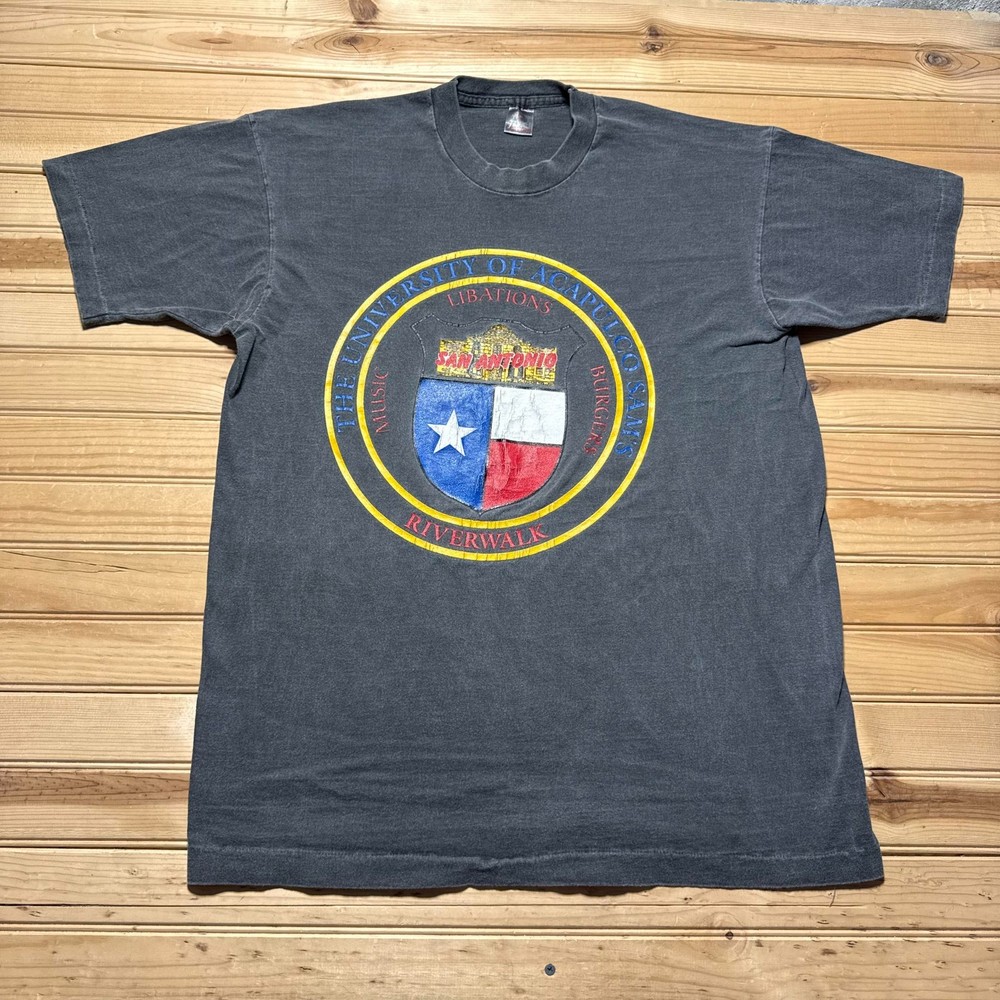 Vintage 90s The University of Acapulco Sam's San Antonio Badge T-Shirt USA Large