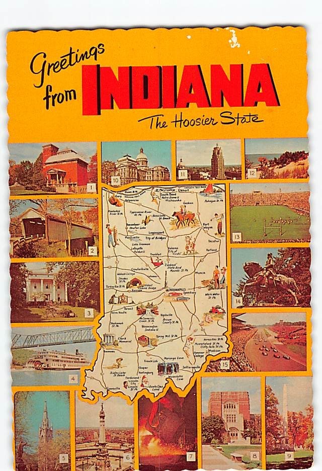 Postcard The Hoosier State Greetings from Indiana USA