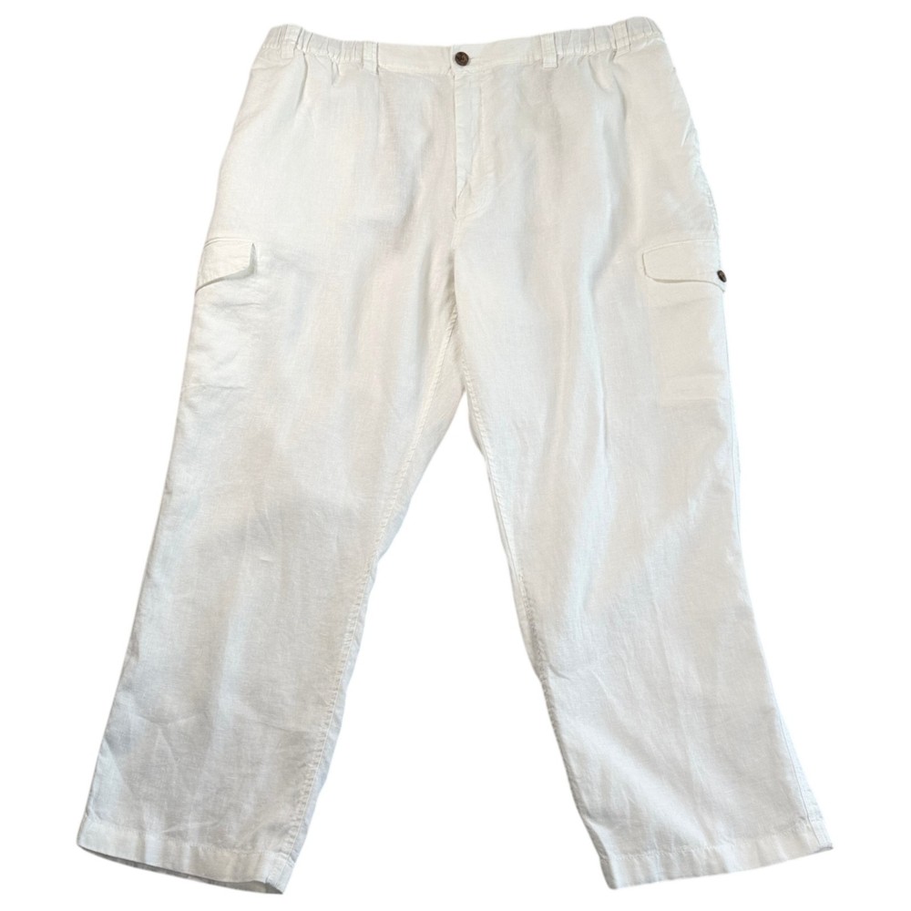Caribbean Mens Linen Pants 44x30 White Lightweight Beach Resort Wedding Relaxed