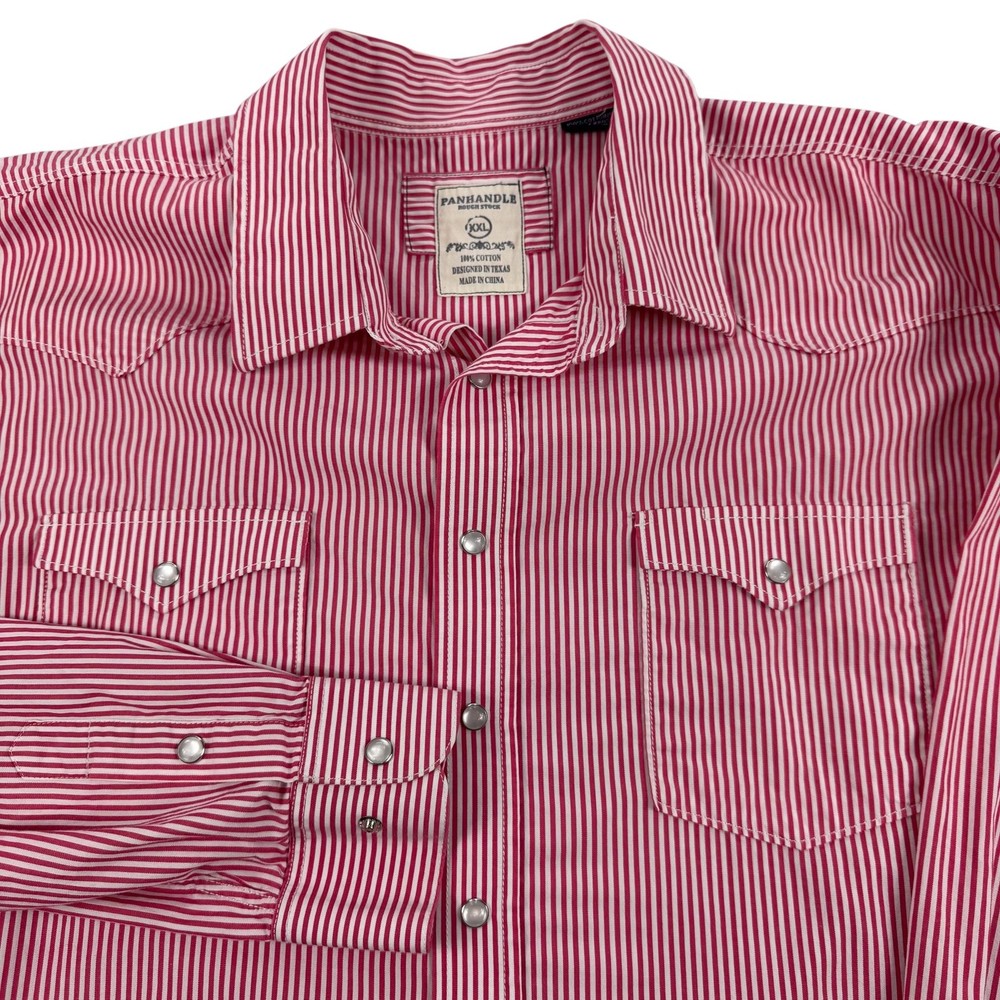 Panhandle Shirt Mens 2XL Red Stripe Western Pearl Snap Long Sleeve Cowboy Rodeo